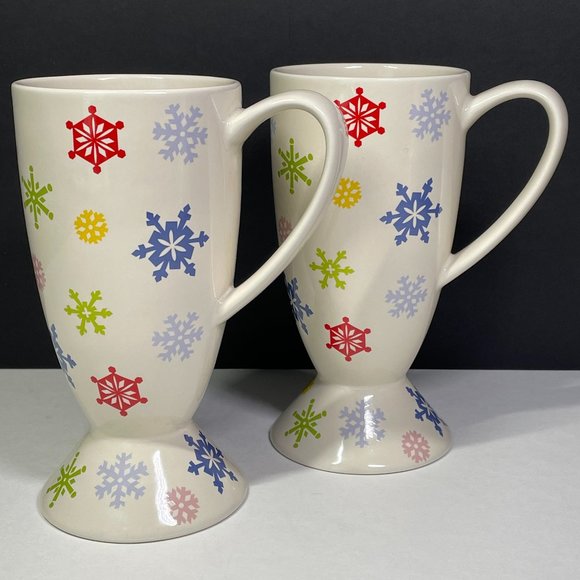 Vintage Whittard of Chelsea Pedestal Mugs - Snowflake Design - Sleddin Hill 2005 - Picture 1 of 7